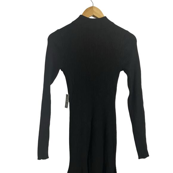 Express Black Ribbed Knit Long Sleeve Mock Neck Asymmetric Sweater Midi Dress M - Picture 10 of 13